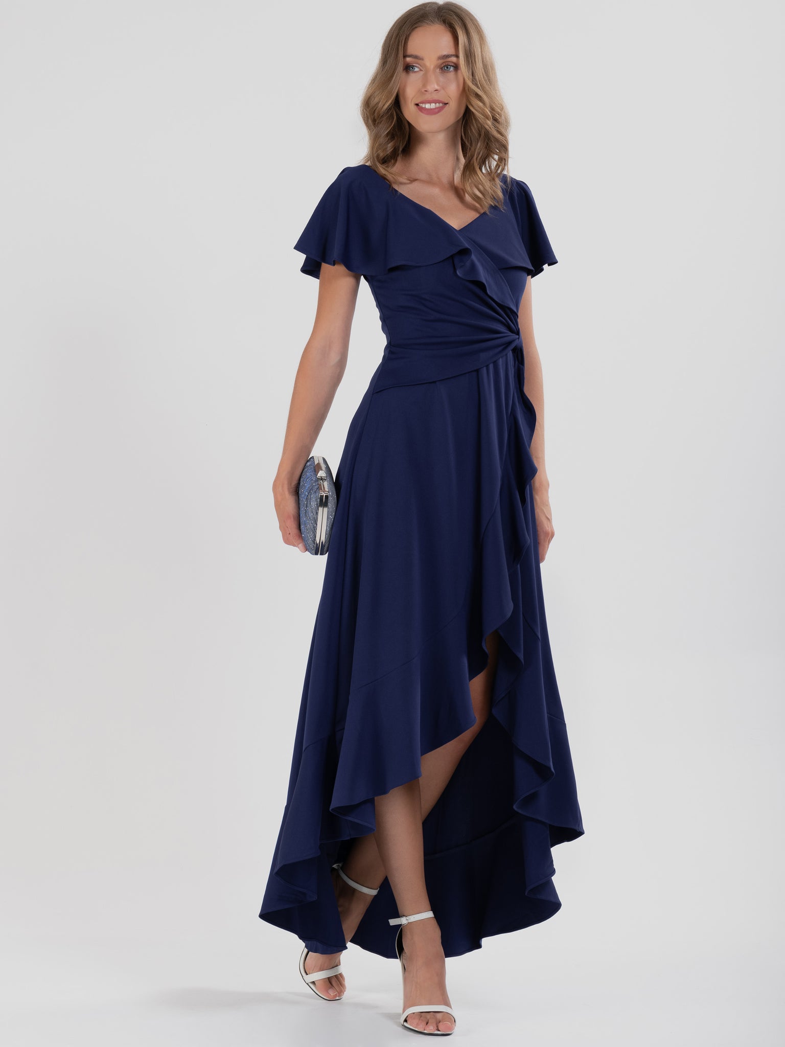 Ruffle Dip Hem Maxi Dress, Navy – Jolie ...
